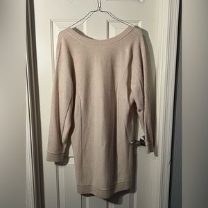 Beige Sweater Dress with deep v detail